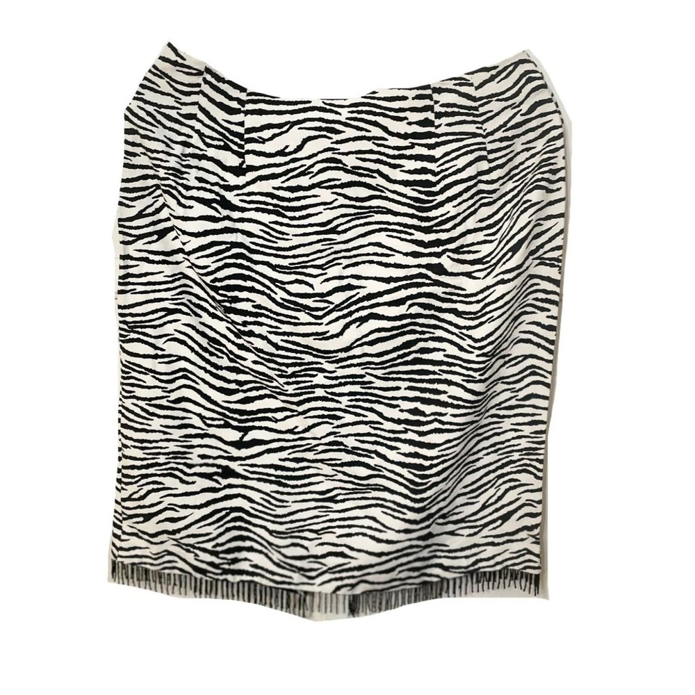 Vintage Dana Kay Skirt Womens Size 12 Black White Zebra Animal Print Fringe Trim